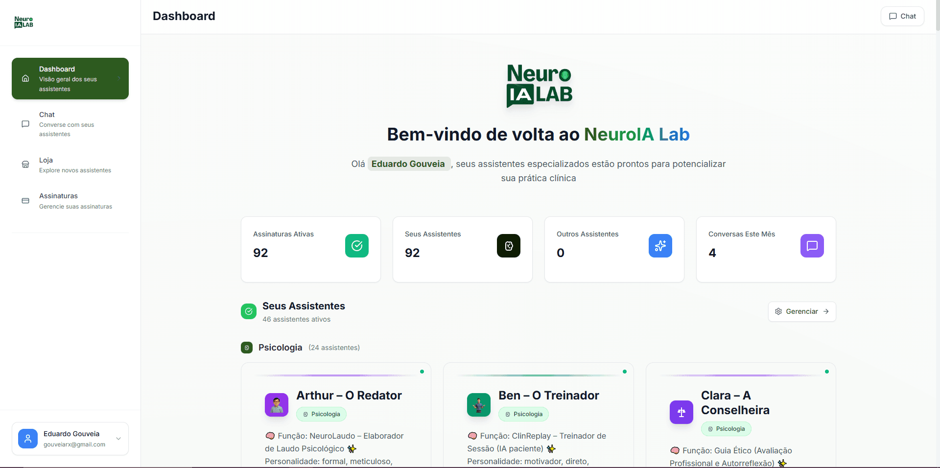 Catálogo de assistentes — NeuroIA Lab
