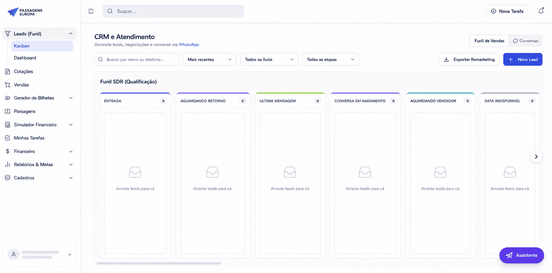 Passagens Europa — CRM comercial