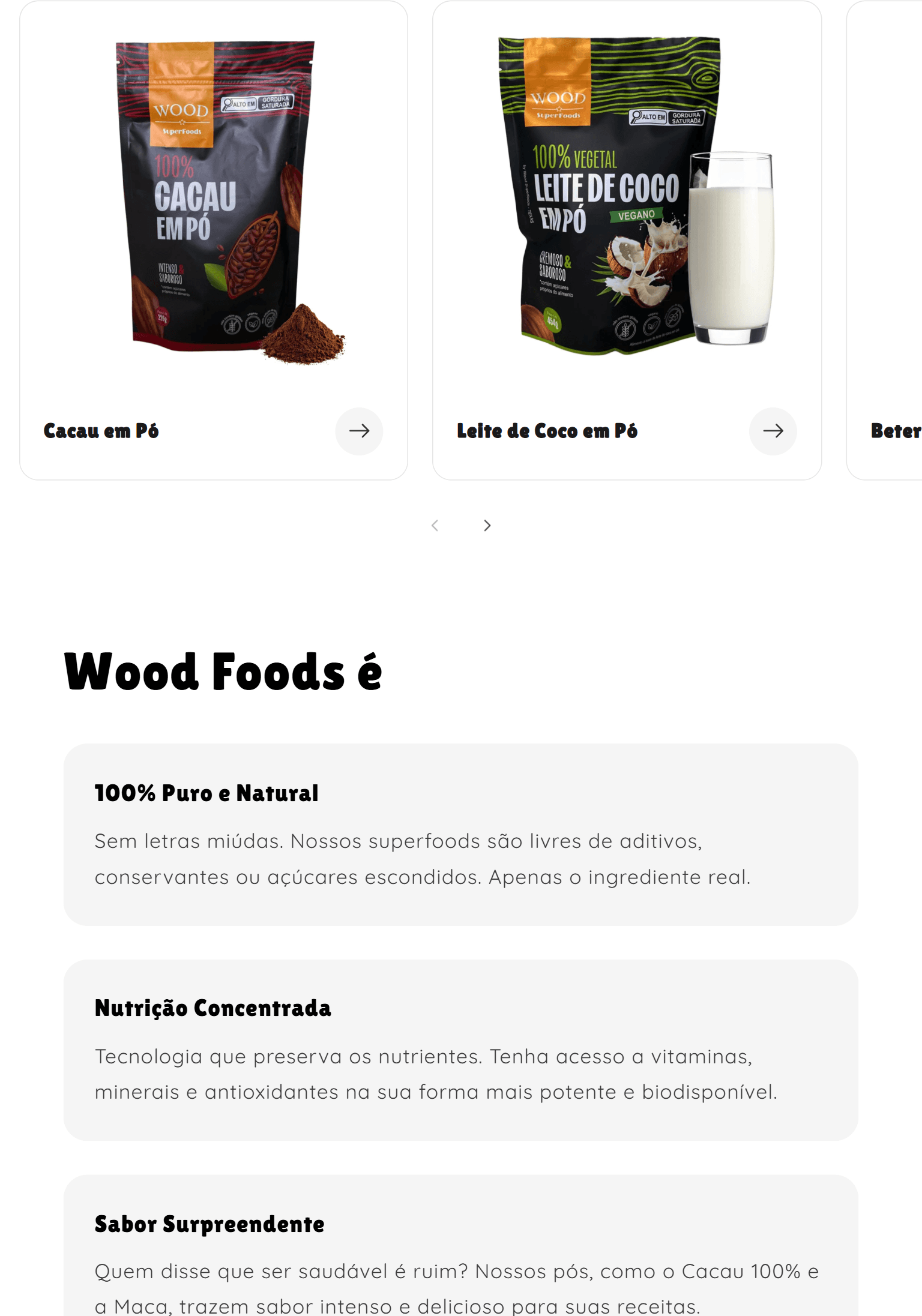 Catálogo de produtos — Wood Superfoods